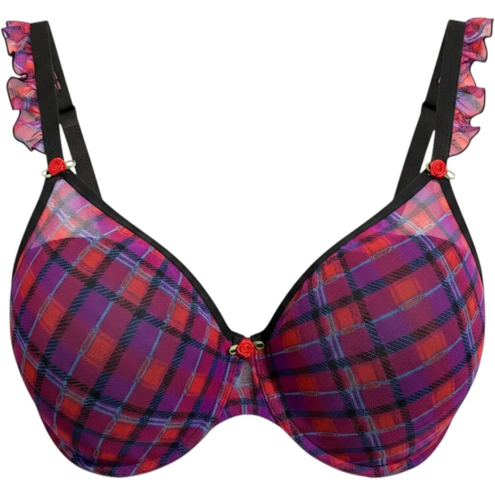 Parade Underwire Bra Womens 3XL Purple Plaid‎ Ruffle Strap Rosebud PR142T